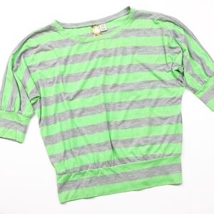 Spoiled lime green/gray striped batwing top